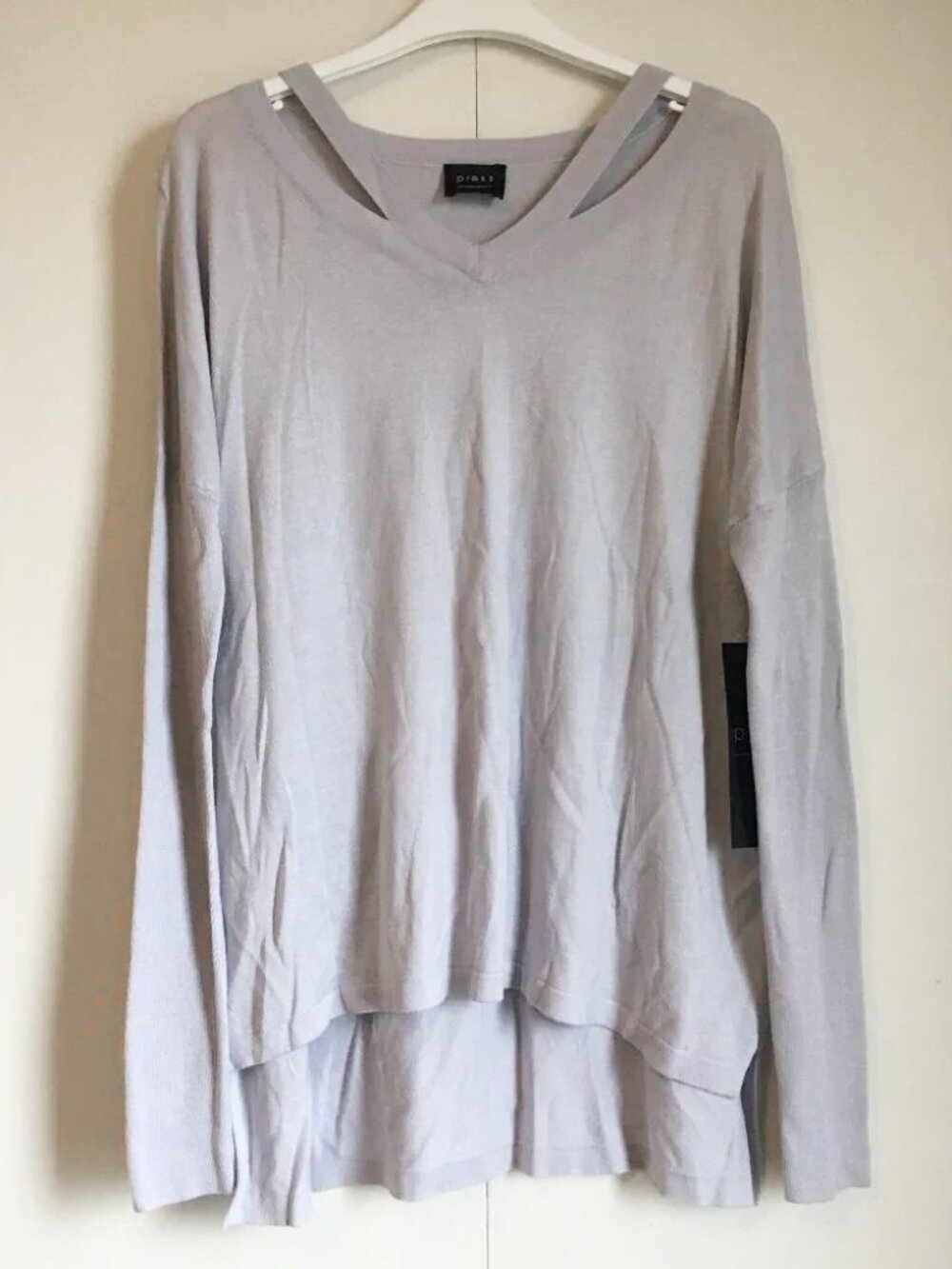 NWT Press Arctic Blue Unique V-Neck Lightweight Knit Drop Tail Sweater XL Ballet